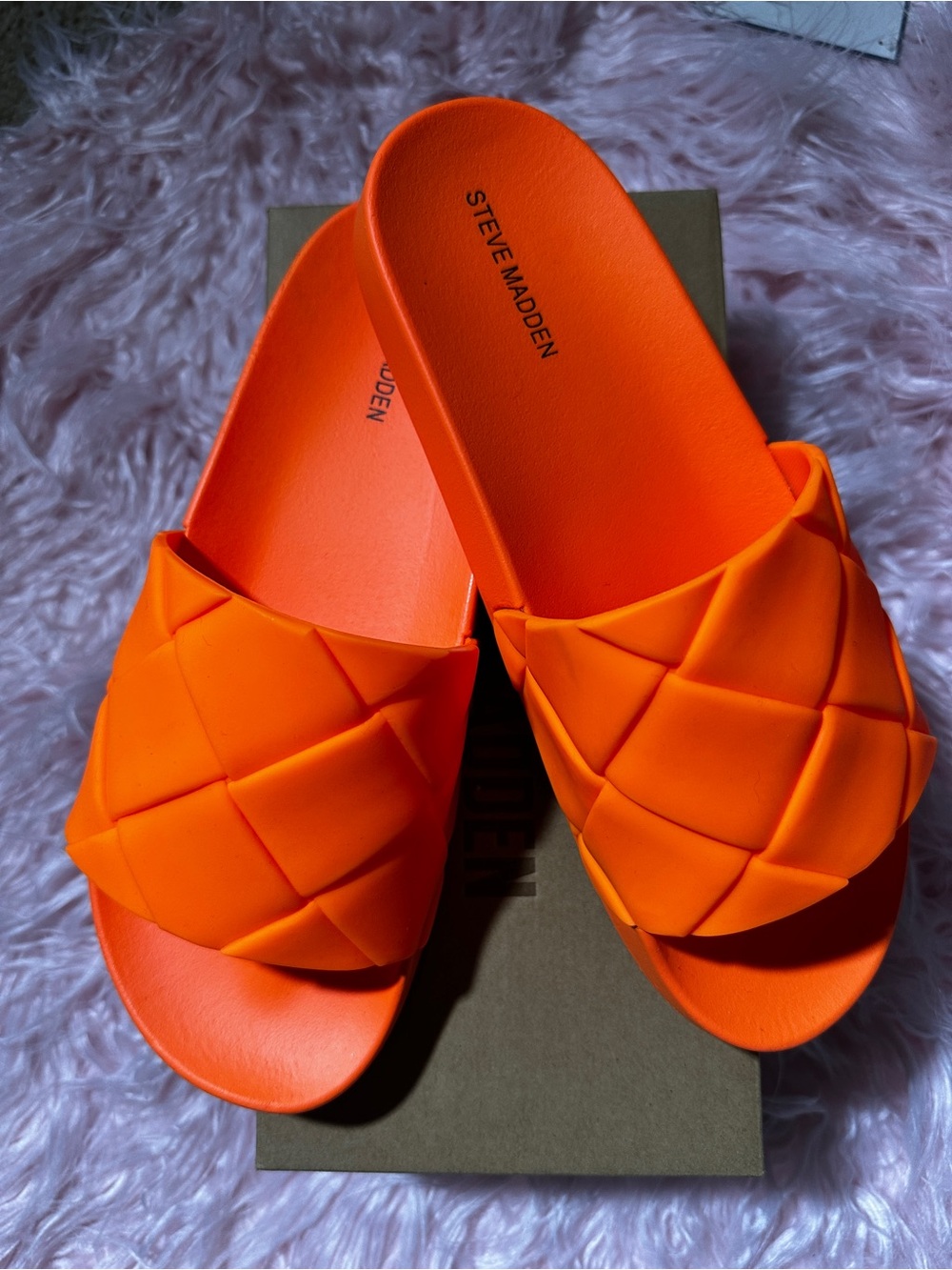 Steve Madden Bright Orange Quilted Slide Sandals